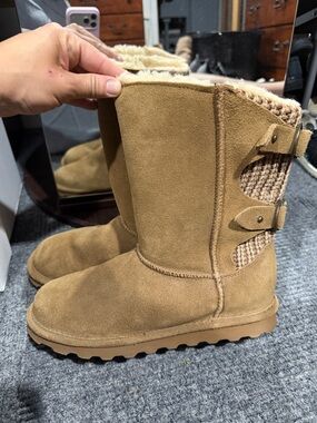 BearPaw Women's Tan Suede Mid-Calf Shearling Boots